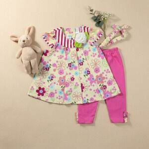 New Carter’s Baby girl outfit set Top Leggings matching headband size 24 months